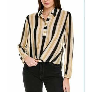 cabi Caliber Sheer Striped Blouse Wrap Surplice Long‎ Sleeve Top M
